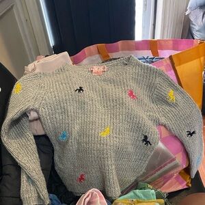 Gray Sweater with Colorful Accents